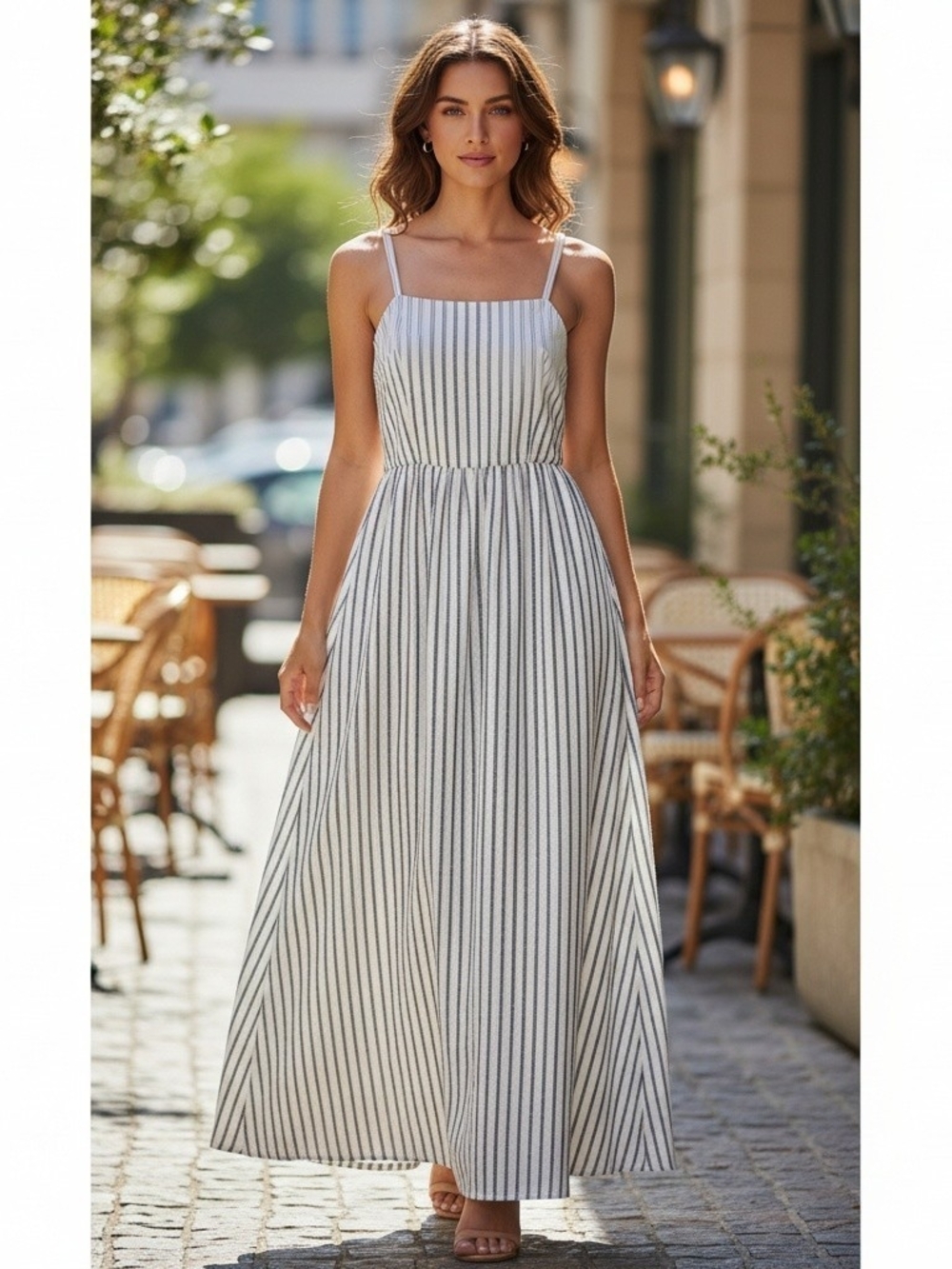 Lily Rose White and Navy Striped Maxi Dress